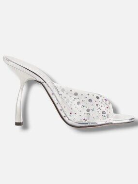 Piferi Women's Silver Clear Tania Crystal Slip-on Mules Sandal Shoes Size 38
